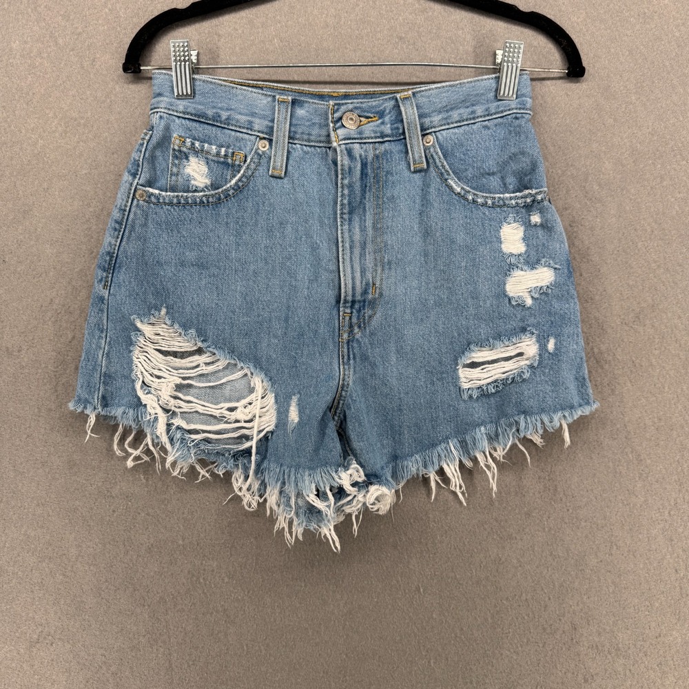 Levi's Light Blue Distressed High-Waist Jean Shorts